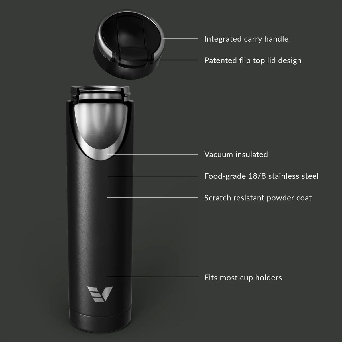 Evervessel Super Maxi Stainless Steel Insulated Water Bottle - Black Sand