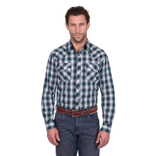 Wrangler Mens Dustin L/S Shirt -  Black/Green