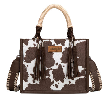 Wrangler Cow Print Tassel Crossbody Bag - Chocolate