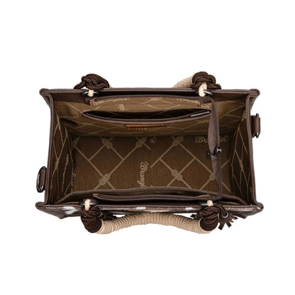 Wrangler Cow Print Tassel Crossbody Bag - Chocolate
