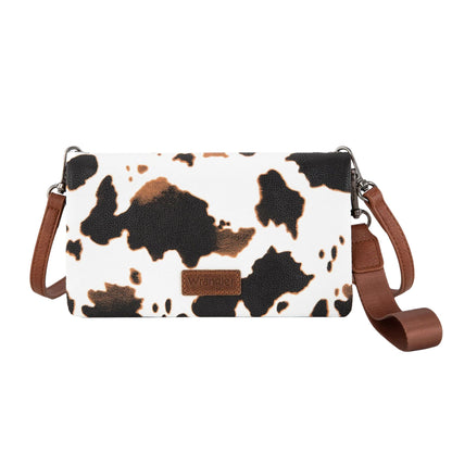 Wrangler Cow Print Wallet Crossbody Bag - Tan