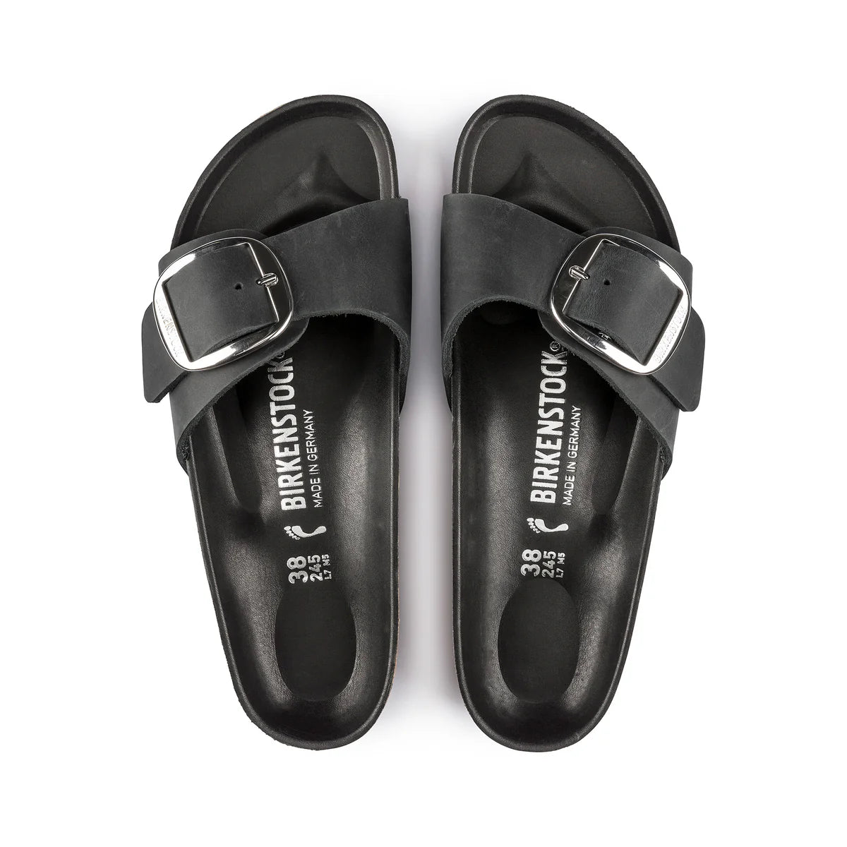 Birkenstock Madrid Big Buckle Oiled Leather Sandals - Black